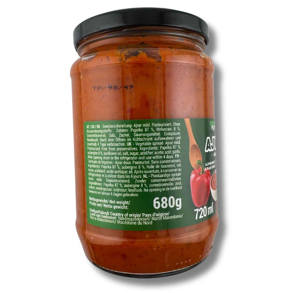 Agrona Ajvar mild 680g – Paprikapaste und Gemüsestreich nach Balkan-Art im Glas