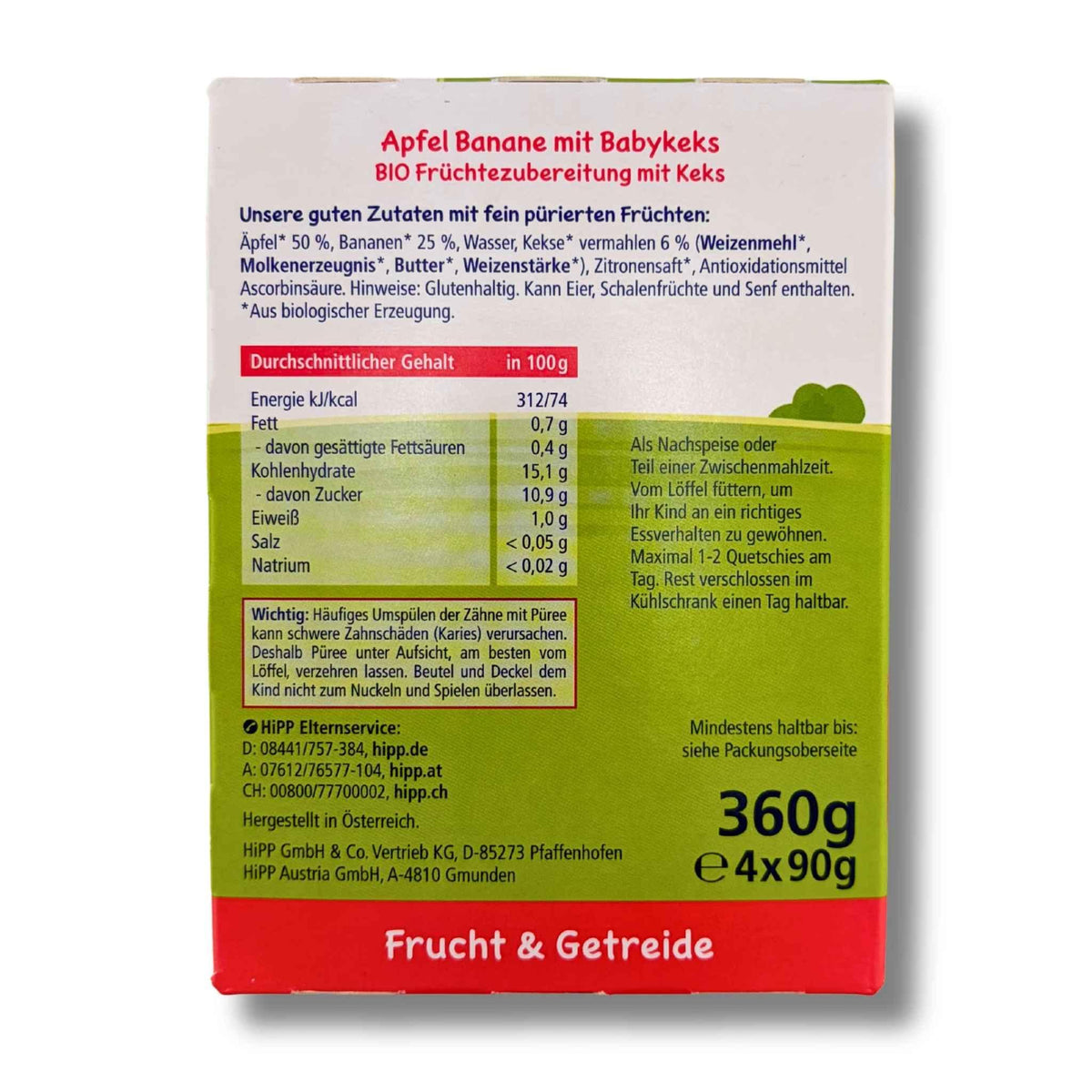 HiPP Quetschies Apfel Banane und Babykeks 4 x 90 g