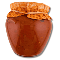 Natura Lutenica 550 g, des Glases mit Zutatenliste, Nährwerttabelle, Lagerhinweisen und Herstellerangaben