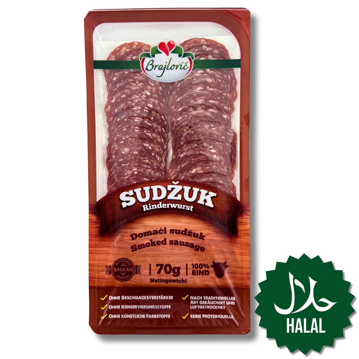 Brajlović Domaći Sudžuk 70 g – würzige Balkan Rinderwurst in Scheiben