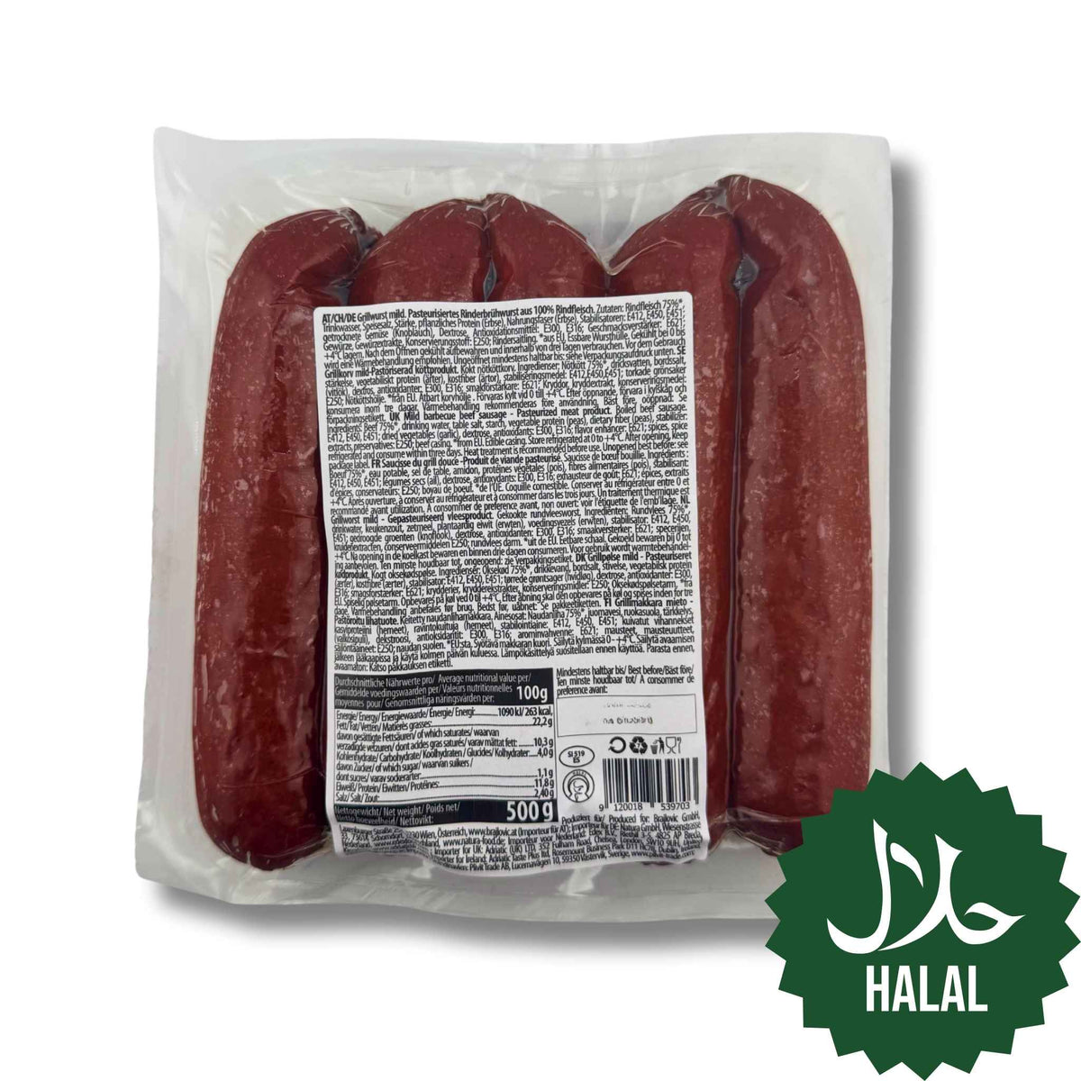 Brajlovic Grillwurst Rind Mild 500g – milde Rinder-Grillwurst, ideal zum Braten oder Grillen