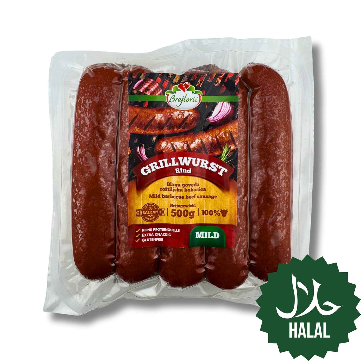 Brajlovic Grillwurst Rind Mild 500g – milde Rinder-Grillwurst, ideal zum Braten oder Grillen