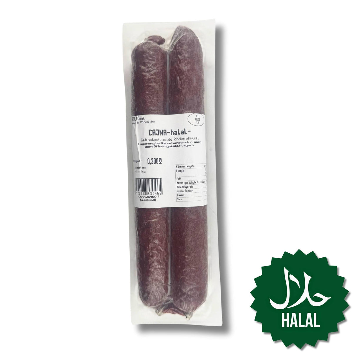 Brajlovic Čajna Goveda 300 g – fein geräucherte Halal Rindersalami aus Bosnien, mild-würzig und saftig.