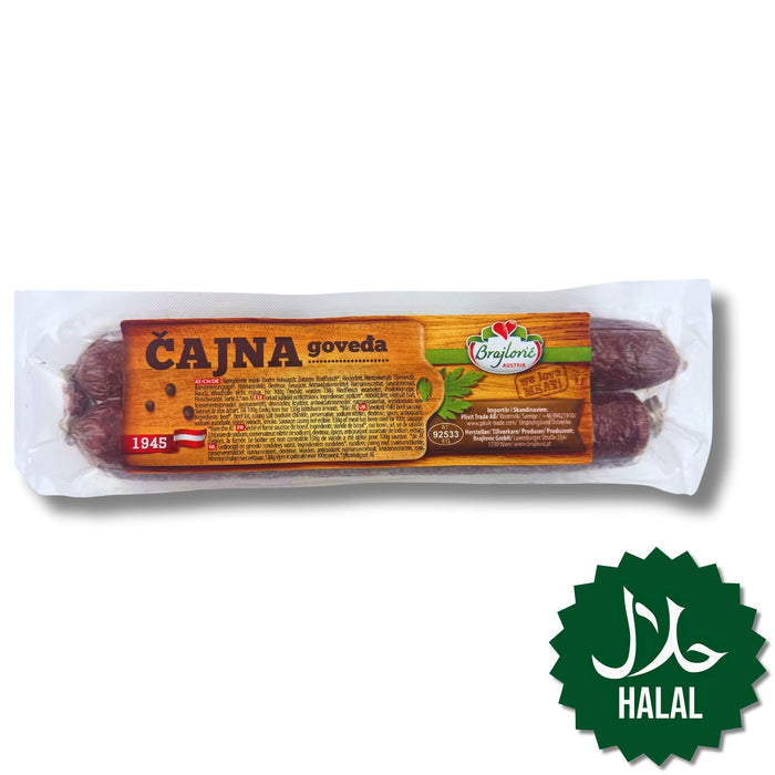 Brajlovic Čajna Goveda 300 g – fein geräucherte Halal Rindersalami aus Bosnien, mild-würzig und saftig.