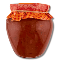 Natura Lutenica Extra Hot 550 g, Glasverpackung mit Produktname, Marke und Hinweis auf besonders scharfen Paprika-Tomaten-Aufstrich.