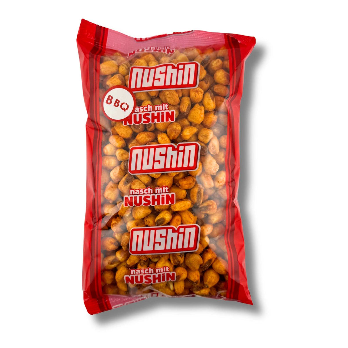 Nushin Snack Mais geröstet BBQ 200 g – knusprige geröstete Maiskörner mit würziger BBQ-Würzung