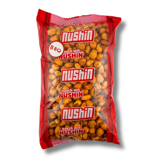Nushin Snack Mais geröstet BBQ 200 g – knusprige geröstete Maiskörner mit würziger BBQ-Würzung