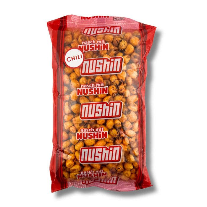 Nushin Snack Mais geröstet Chili 200 g – knusprige geröstete Maiskörner mit würziger Chili-Würzung