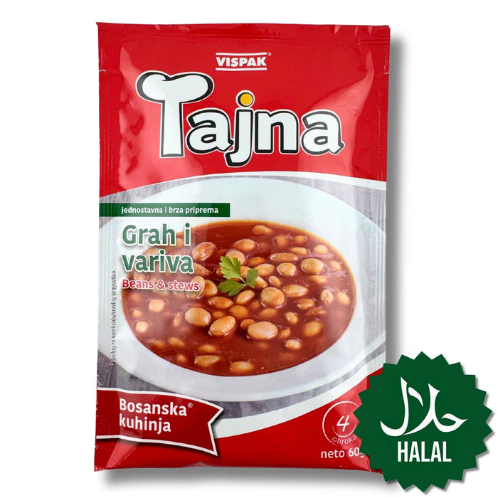 Vispak Tajna für Bohnensuppe 60 g – Halal Gewürzmischung für aromatische, traditionell zubereitete Bohnensuppe.