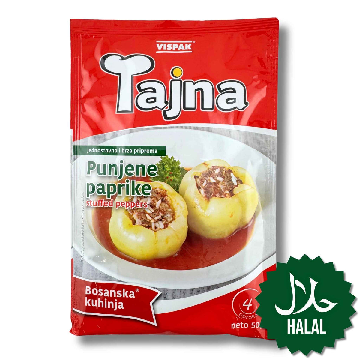 Vispak Tajna für gefüllte Paprika 50 g – Halal Gewürzmischung für aromatische, traditionell zubereitete gefüllte Paprika.