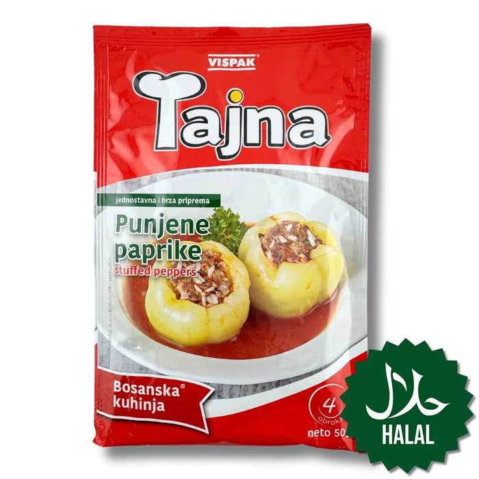 Vispak Tajna für gefüllte Paprika 50 g – Halal Gewürzmischung für aromatische, traditionell zubereitete gefüllte Paprika.