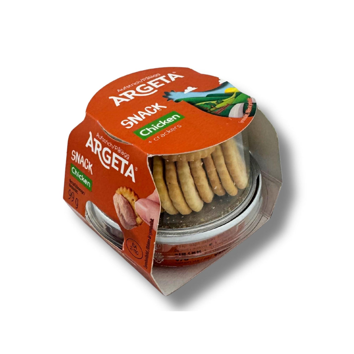 Argeta Snack Chicken + Cracker 99g – Hühner-Aufstrich mit Crackern in praktischer Dose, ideal für unterwegs