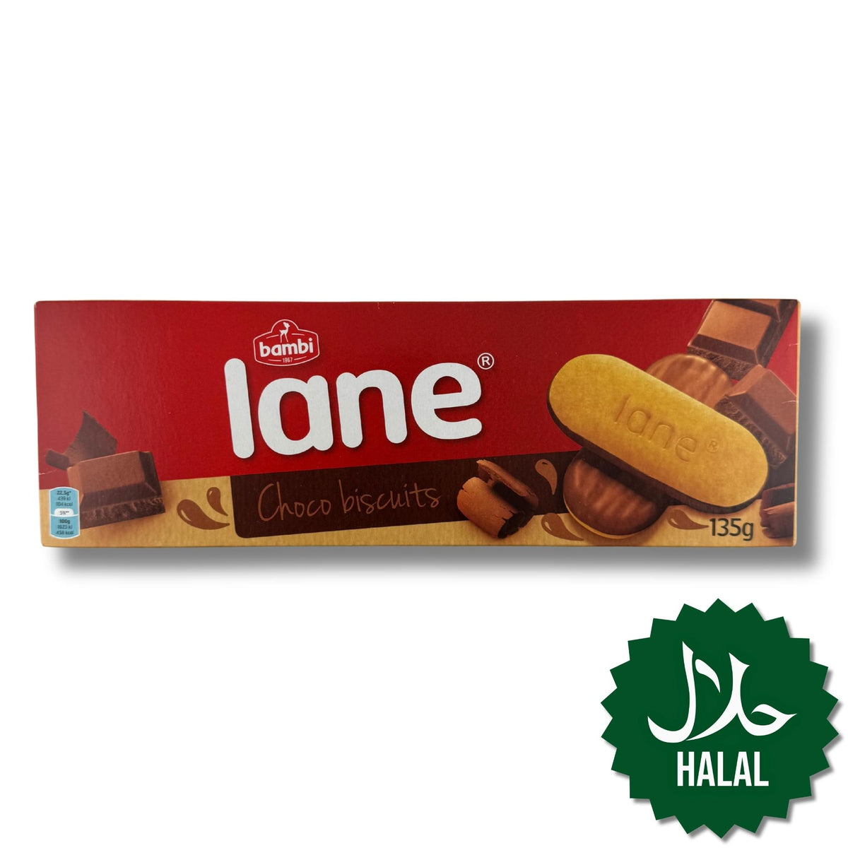 Bambi Lane Choco Biscuits 135 g Halal – knusprige Schokoladenkekse mit Cremefüllung