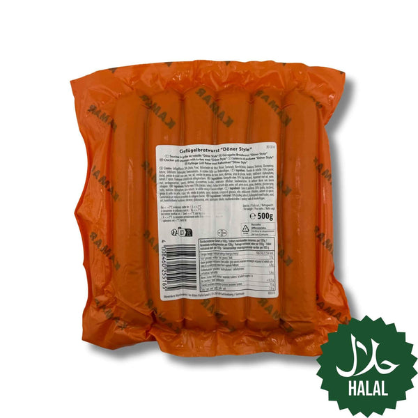 Halal Kamar Geflügelbratwurst Döner Style 500g – würzige Geflügelwurst nach Döner-Art