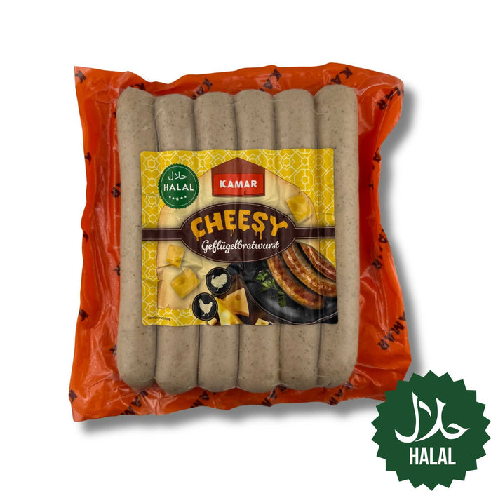 Kamar Geflügelbratwurst Cheesy 500 g Halal – saftige Geflügelbratwurst mit Käsefüllung