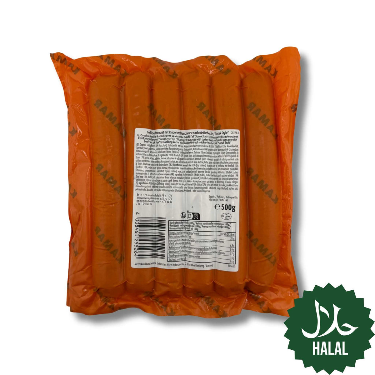 Halal Kamar Geflügelbratwurst Sucuk Style 500g – würzige Geflügelwurst nach Sucuk-Art mit Knoblauch