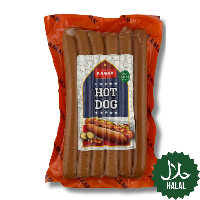 Kamar Hot Dog 300 g – Halal Hähnchenwürstchen, zart, aromatisch und ideal für schnelle warme Gerichte oder Snacks.