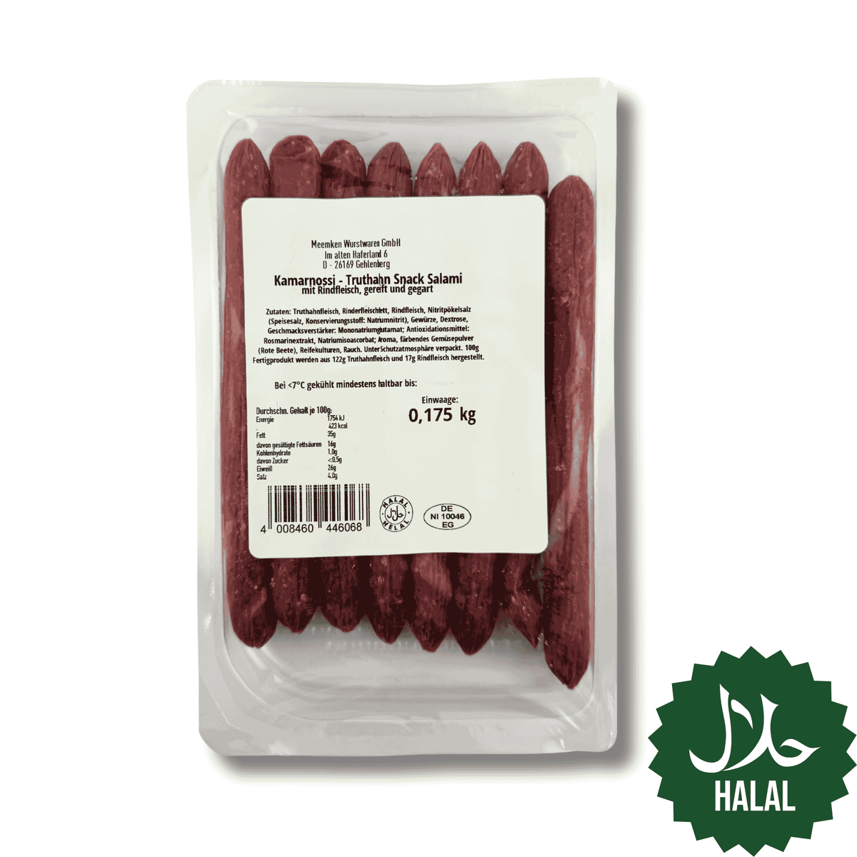 5er Pack Kamarnossi Truthahn Snack Salami 175 g Halal – würzige Geflügel Snack Salami aus Truthahn