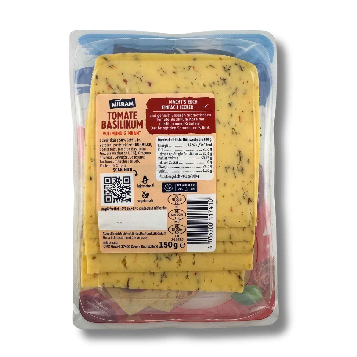 Milram Tomate Basilikum 150 g – vollmundig-pikanter Käse mit Tomate und Basilikum als Brotbelag