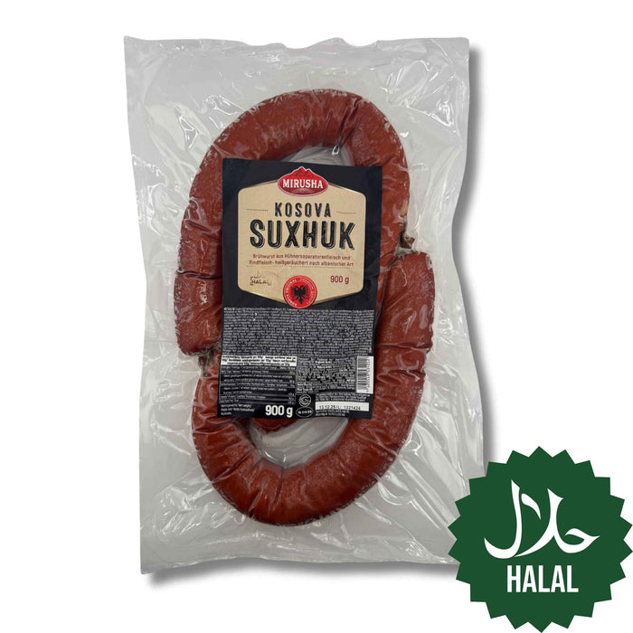 Mirusha Kosova Suxhuk mild 900g – traditionelle kosovarische halal Knoblauchwurst nach Sucuk-Art, mild gewürzt