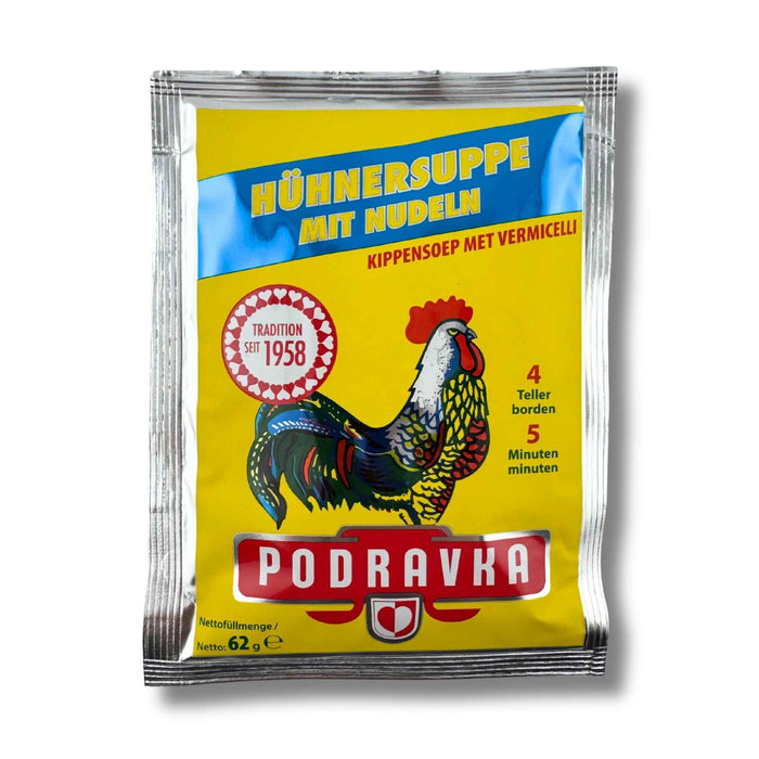 Podravka Hühnersuppe mit Nudeln 62g – klassische Instant-Suppe mit Hühnerfleisch und Nudeln in Portionsbeutel
