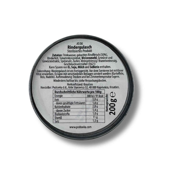 Podravka Rindergulasch Beef Goulash 200g – Rindfleischgulasch in Sauce aus der Dose