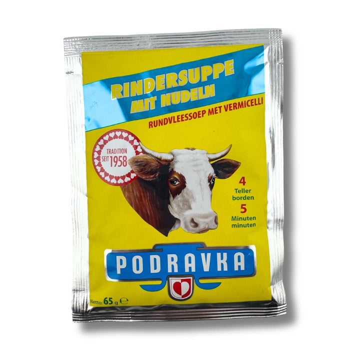 Podravka Rindersuppe mit Nudeln 65g – kräftige Instant-Suppe mit Rindfleisch und Nudeln in Portionspackung