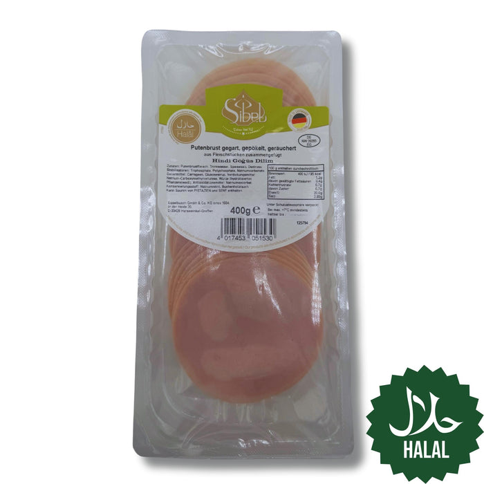 Halal Sibel Putenbrust geräuchert 400g – zarter Putenschinken/Aufschnitt in Scheiben, halal-zertifiziert