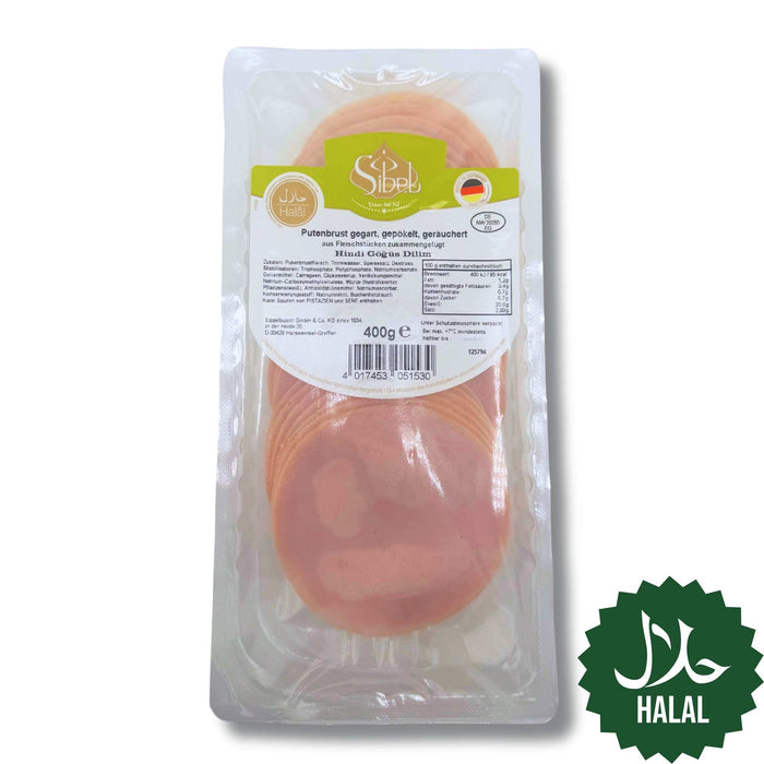 Halal Sibel Putenbrust geräuchert 400g – zarter Putenschinken/Aufschnitt in Scheiben, halal-zertifiziert