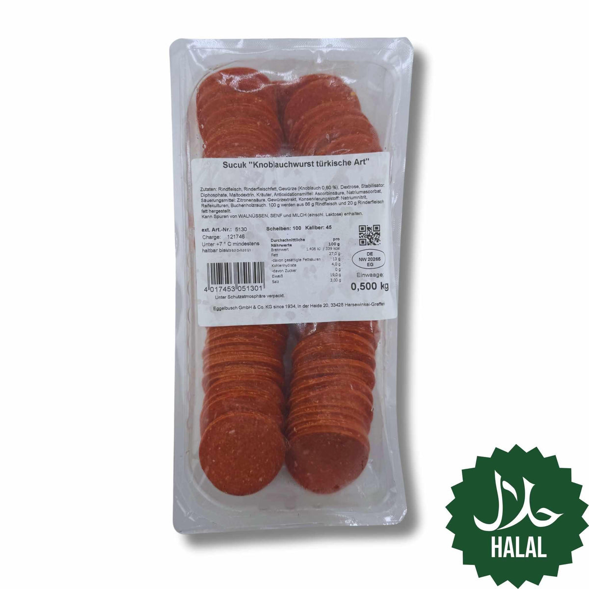 Halal Sucuk Knoblauchwurst 500g türkische Art – traditionelle Knoblauchwurst aus Rindfleisch
