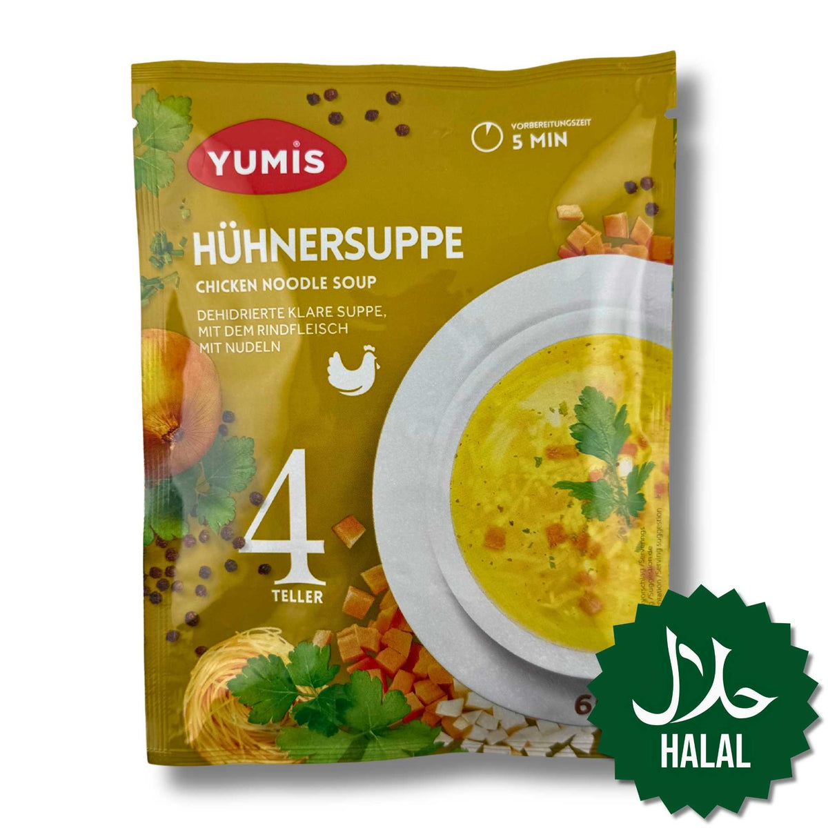 Yumis Hühnersuppe 65 g Halal – Instant Hühnersuppe mit würzigem Geschmack