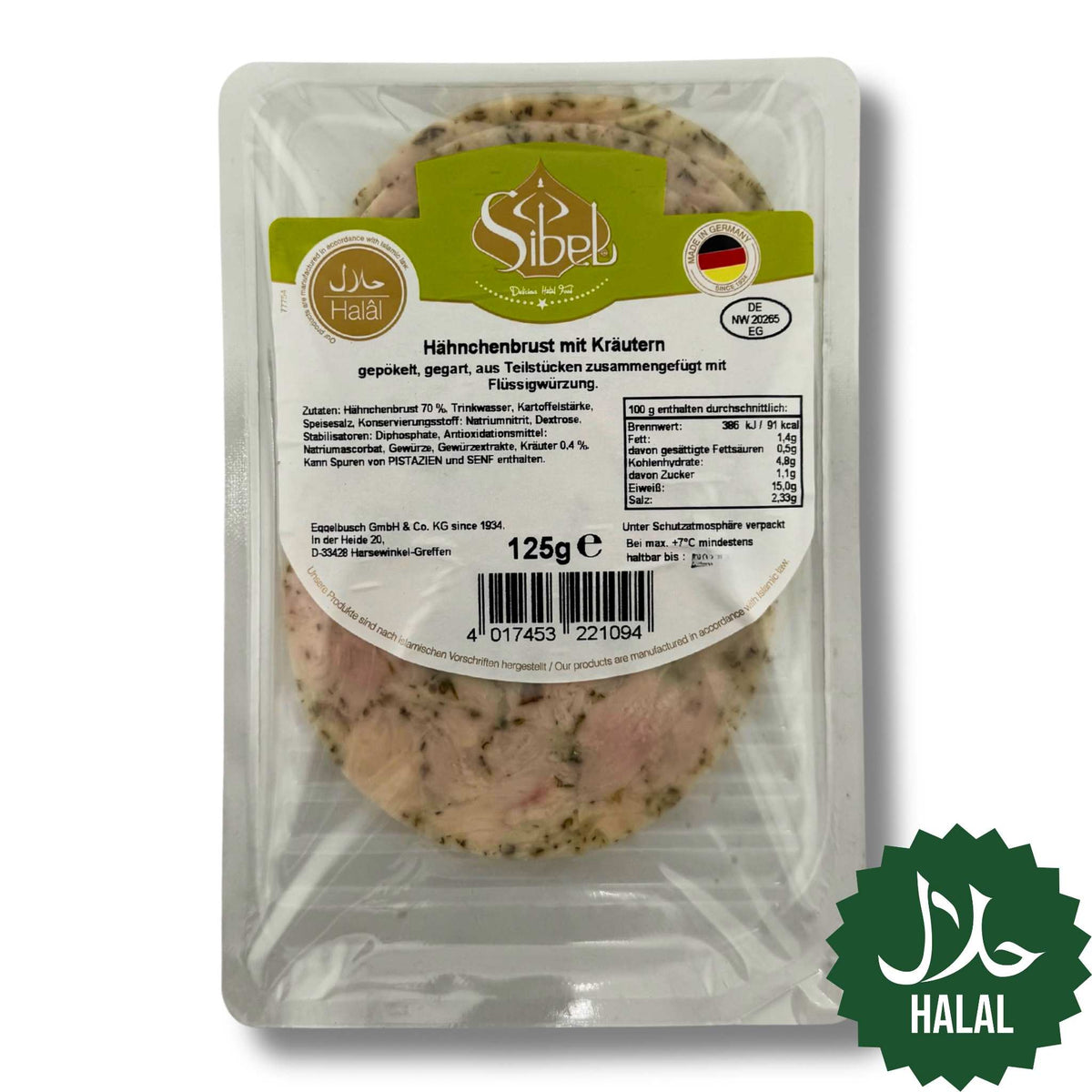 Sibel Hähnchenbrust mit Kräutern 125 g Halal – Packung mit Halal-Siegel